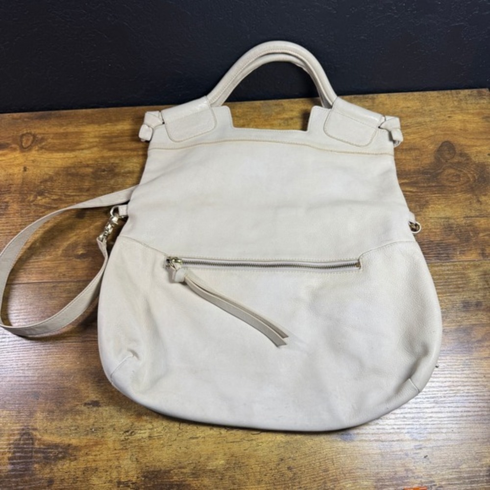 Foley + Corinna Mid City Cream Pebbled Leather Convertible Tote Bag Womens Large